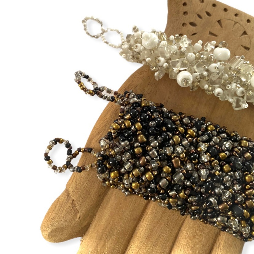 SET of 2 HANDCRAFTED BEADED BRACELETS | Adjustable | Glass | Dark + Ligh…